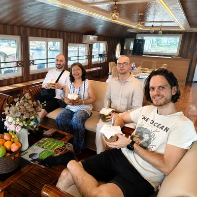 Luxury houseboat experience cruising through the tranquil Kerala backwaters